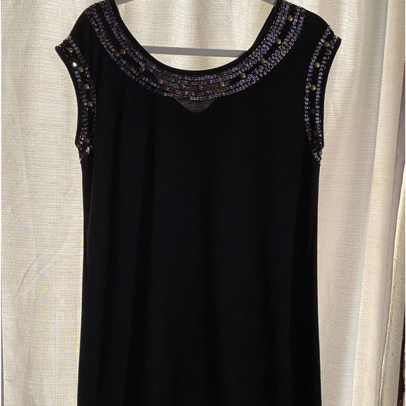 A.N.A black Shift Dresses sleeveless with sequins around the collar size large - Picture 2 of 5